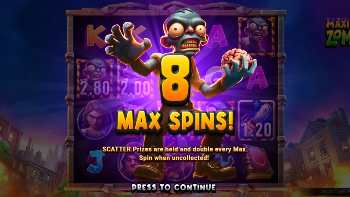 Interface de jogo do slot Maximum Zombie com tema apocalíptico